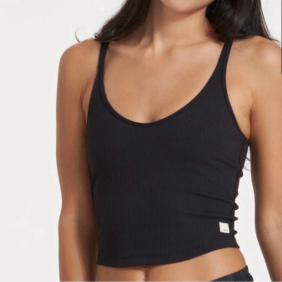 NEW VUORI Ribbed Crop Crisscross Black Tank Top - Picture 2 of 5